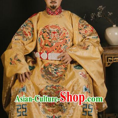 China Ancient Clothing Ming Dynasty Replicate Clothing Emperor Yellow Embroidered Robe
