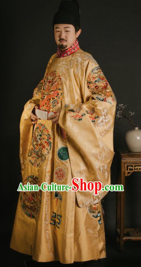 China Ancient Clothing Ming Dynasty Replicate Clothing Emperor Yellow Embroidered Robe China Ancient Clothing Ming Dynasty Replicate Clothing Emperor Yellow Embroidered Robe