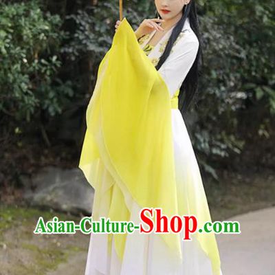 Female Hanfu Yellow Wide Sleeve Flow Fairy Dress China Jin Dynasty Costume Ancient Goddess Clothing