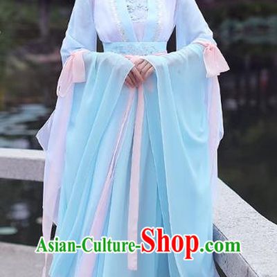 China Female Hanfu Blue Wide Sleeve Dress Song Dynasty Princess Costume Ancient Young Lady Clothing