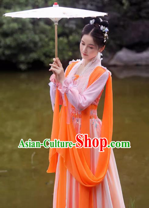 China Ancient Goddess Hanfu Classical Dance Clothing Orange Fairy Dress China Ancient Goddess Hanfu Classical Dance Clothing Orange Fairy Dress