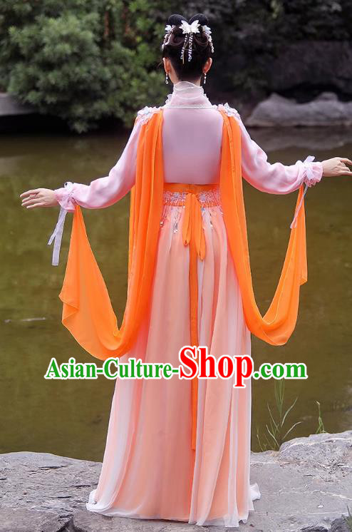 China Ancient Goddess Hanfu Classical Dance Clothing Orange Fairy Dress China Ancient Goddess Hanfu Classical Dance Clothing Orange Fairy Dress