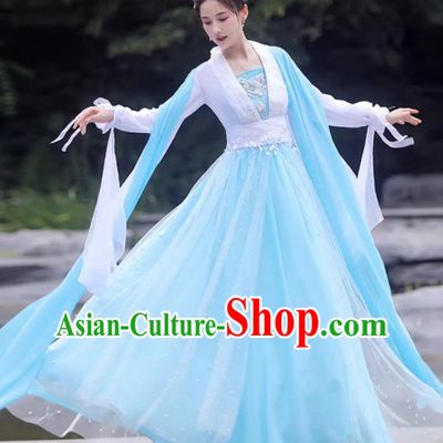 China Song Dynasty Princess Costume Blue Fairy Dress Ancient Hanfu Classical Dance Clothing