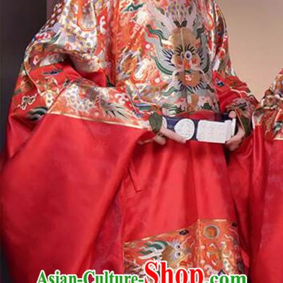 China Male Wedding Hanfu Red Brocade Robe Ming Dynasty Groom Costume Ancient Scholar Clothing