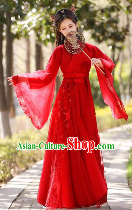 China Classical Jing Hong Dance Red Dress Ancient Fairy Hanfu Han Dynasty Bride Costume China Classical Jing Hong Dance Red Dress Ancient Fairy Hanfu Han Dynasty Bride Costume