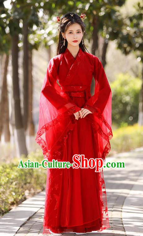 China Classical Jing Hong Dance Red Dress Ancient Fairy Hanfu Han Dynasty Bride Costume China Classical Jing Hong Dance Red Dress Ancient Fairy Hanfu Han Dynasty Bride Costume