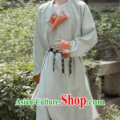 China Ancient Young Warrior Costumes Traditional Hanfu Light Green Round Collar Robe Tang Dynasty Swordsman Li Bai Clothing