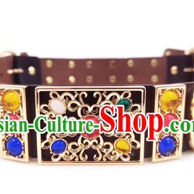 China Ancient Royal Guards Waistband Handmade Feiyu Leather Belt Ming Dynasty Swordsman Belt
