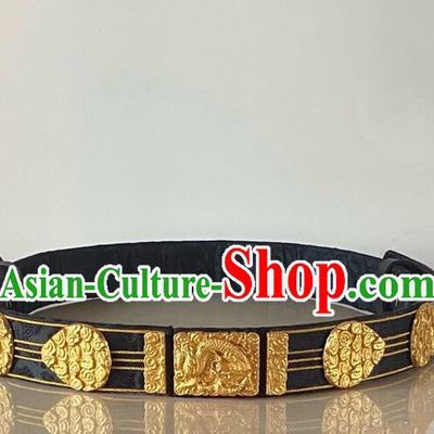 China Ancient Royal Prince Waistband Handmade Golden Carving Belt Ming Dynasty Emperor Belt