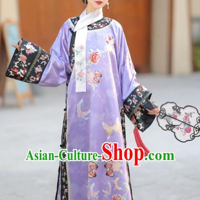 China Qing Dynasty Princess Clothing Manchu Woman Purple Dress Ancient Palace Lady Costume