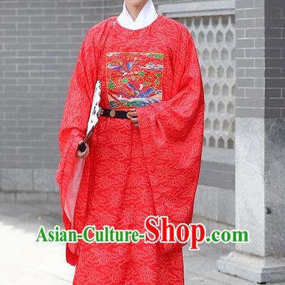 Traditional Hanfu Wedding Garment Ancient China Groom Costume Ming Dynasty Official Embroidered Golden Pheasant Red Robe