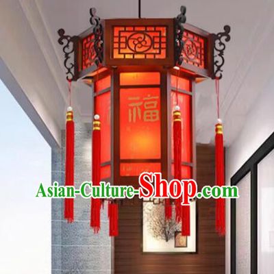 China New Year Lantern Handmade Wood Lamp Classical Red Palace Lantern