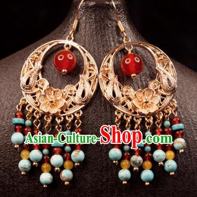 China Handmade Hanfu Ear Jewelries Ancient Fairy Golden Earrings Tang Dynasty Princess Eardrops