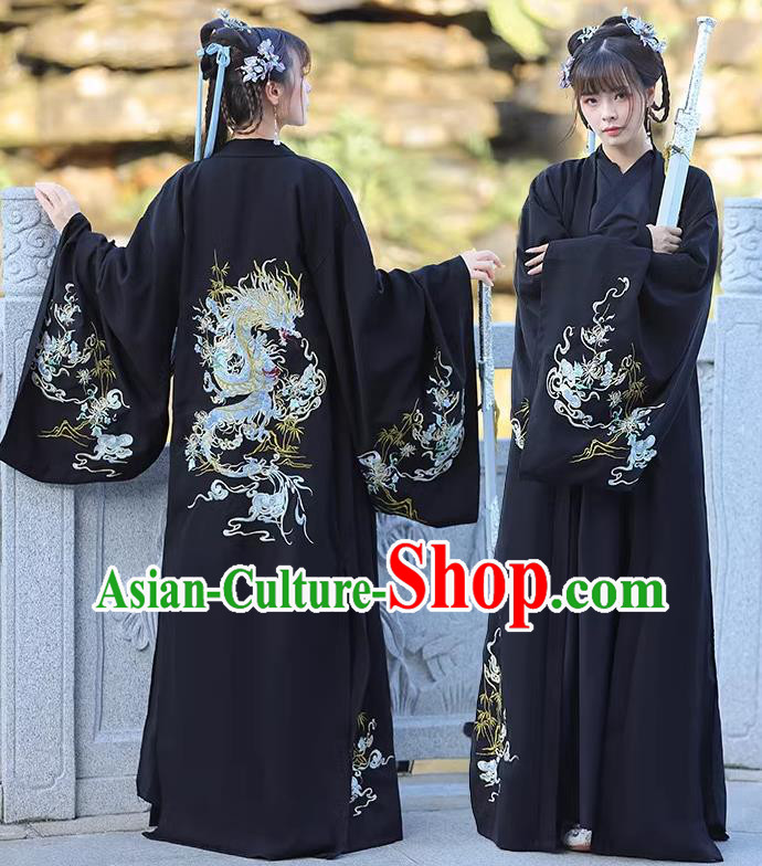 China Han Dynasty Young Lady Clothing Traditional Hanfu Black Dress Ancient Swordswoman Costumes China Han Dynasty Young Lady Clothing Traditional Hanfu Black Dress Ancient Swordswoman Costumes