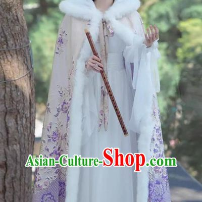 China Ancient Fairy Princess Clothing Ming Dynasty Young Lady Costume Traditional Hanfu Purple Embroidered Cloak