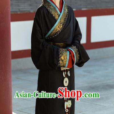 China Ancient Noble Woman Clothing The Warring States Period Young Mistress Costumes Traditional Hanfu Black Straight Front Robe