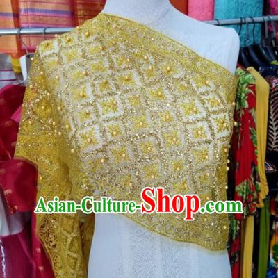 Handmade Embroidered Beads Shawl Golden Mantilla Thailand Traditional Costume