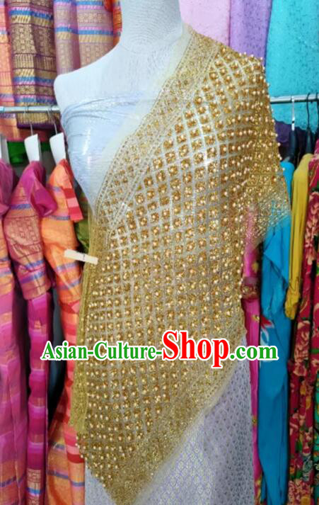 Thailand Traditional Costume Handmade Embroidered Beads Shawl Golden Mantilla Thailand Traditional Costume Handmade Embroidered Beads Shawl Golden Mantilla