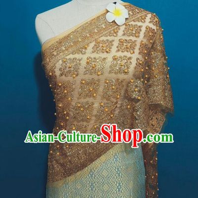 Thailand Traditional Costume Golden Beads Shawl Handmade Mantilla