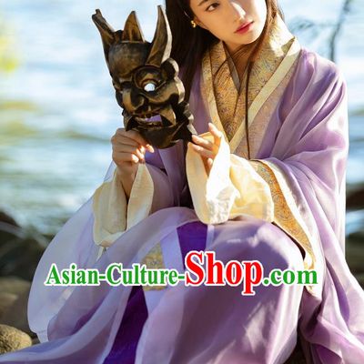 China Jin Dynasty Court Princess Costumes Traditional Hanfu Purple Straight Front Robe Ancient Palace Woman Clothing