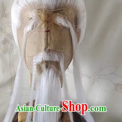 Wig Front Hand Hook Lace Pure White Beard Eyebrows Old Suit Bundle Hair Bun