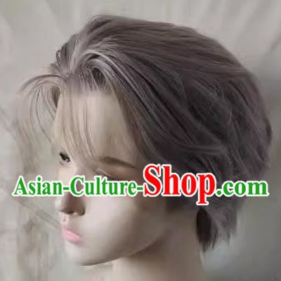 Ancient Costume Front Hook Lace Charlie Sue Men Silver Gray Style Short Hair
