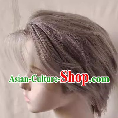 Ancient Costume Front Hook Lace Charlie Sue Men Silver Gray Style Short Hair