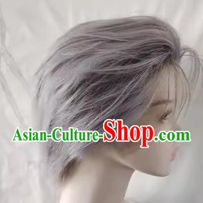 Ancient Costume Front Hook Lace Charlie Sue Men Silver Gray Style Short Hair