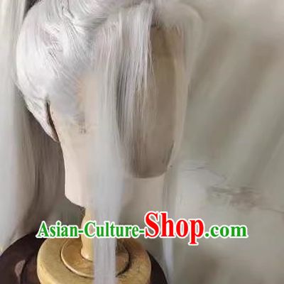 Wig Front Hand Hook Lace Silver White Light And Night Love Qi Sili Style High Ponytail