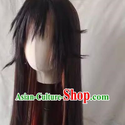 Highlight Gradient Wig Two Color Genshin Impact Zhongli Style Custom Made Front Hook Lace Orange Brown COS