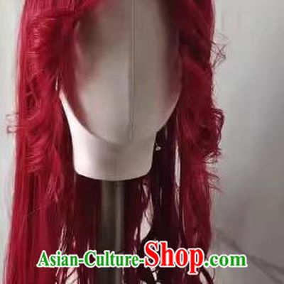 Front Lace Props Costumes For Men And Women Red Beauty Pointed Curly Hair With Hanfu Custom Long Hair Wig