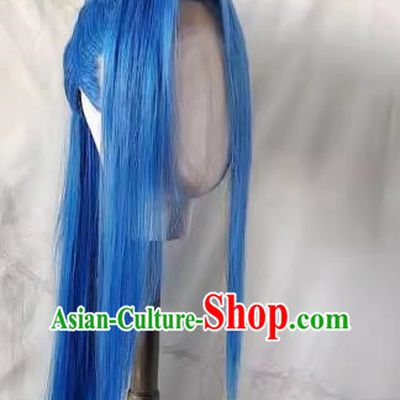 Hand Hook Wig Douluo Hand Woven Mainland Full High Ponytail Blue Mixed Silk Custom Beauty Tip