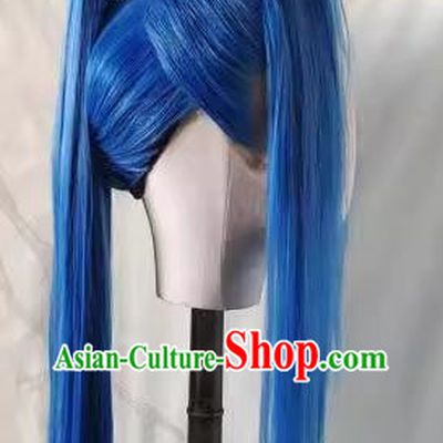 Hand Hook Wig Douluo Hand Woven Mainland Full High Ponytail Blue Mixed Silk Custom Beauty Tip
