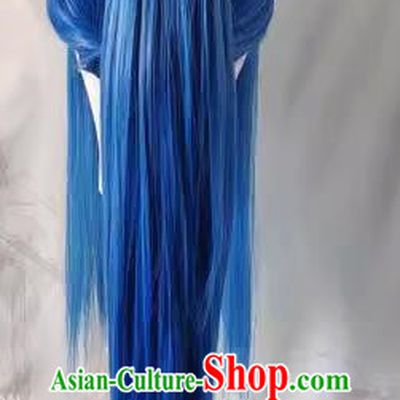 Hand Hook Wig Douluo Hand Woven Mainland Full High Ponytail Blue Mixed Silk Custom Beauty Tip