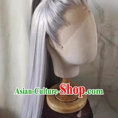 Ancient Costume Ying Yuan Agarwood Wig Such As Dandruff Hair Front Hand Hook Emperor Silver Gray