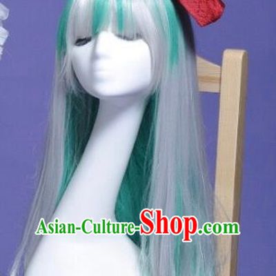 Mixed Green Long Straight Hair On Bai Ze Huiyin Cos Wig