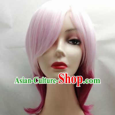 Rose Red Gradient COS Wig Short Hair Girls Overall Hair Cover