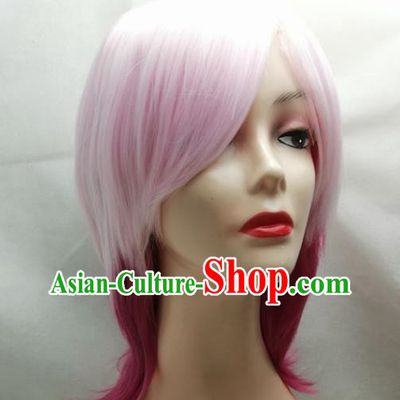 Rose Red Gradient COS Wig Short Hair Girls Overall Hair Cover
