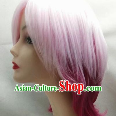 Rose Red Gradient COS Wig Short Hair Girls Overall Hair Cover