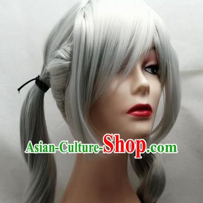 Cosplay Fake Hair COS Fire Emblem Rufray Silver Middle Parted Scalp Braid Ponytail Female Custom Wig