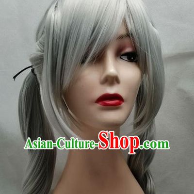 Cosplay Fake Hair COS Fire Emblem Rufray Silver Middle Parted Scalp Braid Ponytail Female Custom Wig