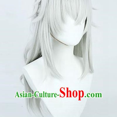 Honkai Impact: Star Dome Railway Jingyuan Cos Wig Silver White Tiger Mouth Clip