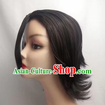 COS Wig Death Squadron 5 Captain Aizen Sosuke Cosplay Dark Brown Wig Set