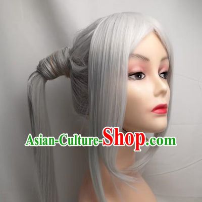 Wig COSPLAY Silver Partial Ponytail Fire Emblem Edelgard Anime Fake Hair