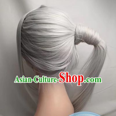 Wig COSPLAY Silver Partial Ponytail Fire Emblem Edelgard Anime Fake Hair