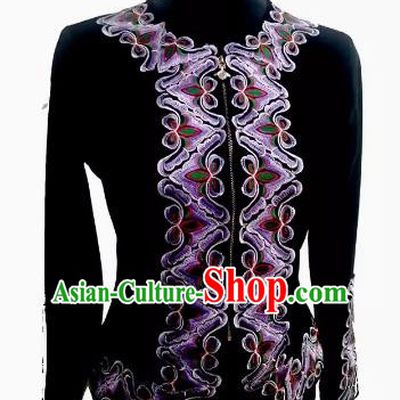 Black Chinese Xinjiang dance gold velvet inlaid flower top women performance costume