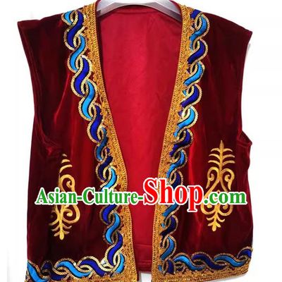 Wine red Chinese Xinjiang dance costume men vest