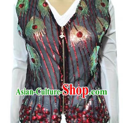 Black Chinese Xinjiang dance sequined sari stage performance ethnic style vest short style