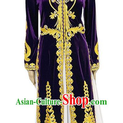 Purple China Xinjiang dance stage performance long vest with ruffles