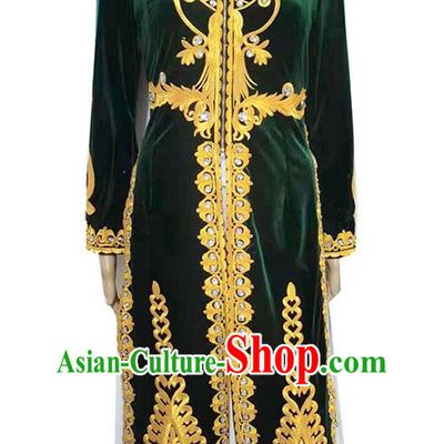 Green China Xinjiang dance stage performance long vest with ruffles